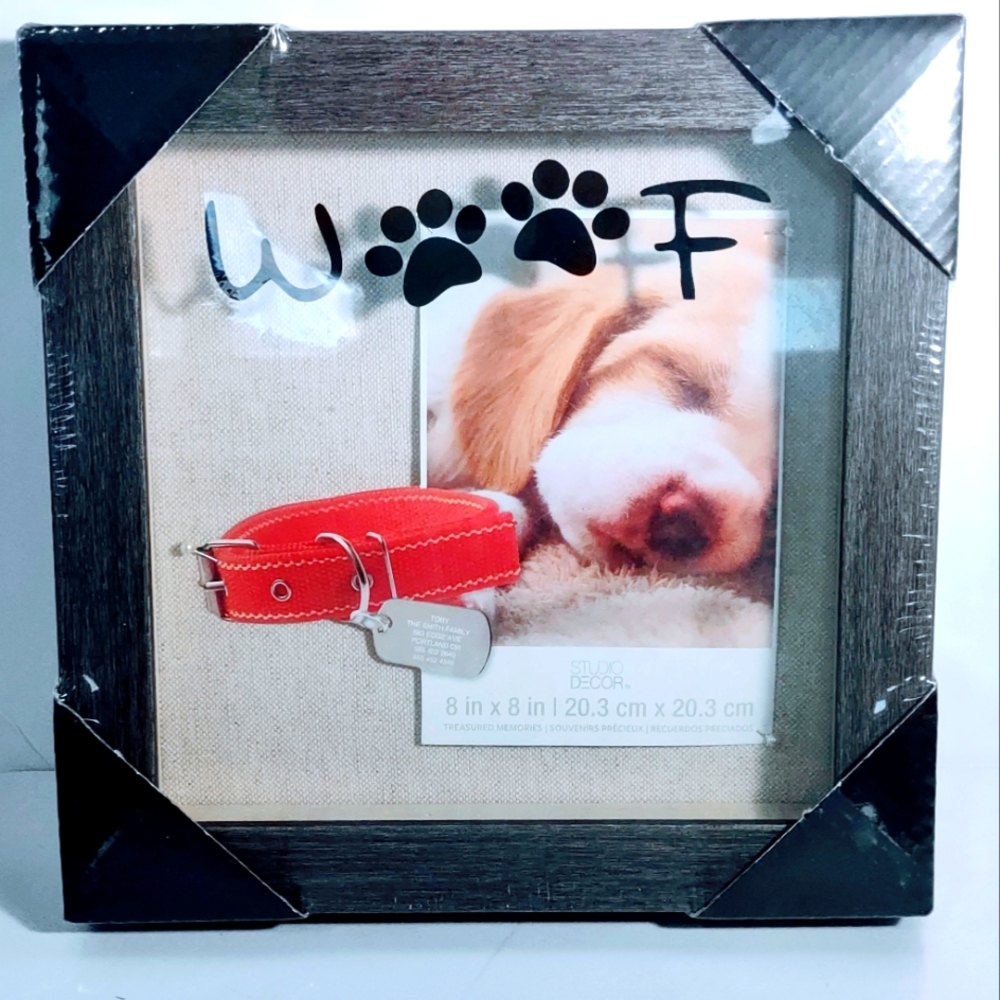 Puppy Wooden Shadowbox Picture Frame 8x8 in with Woof inscribed on Front
